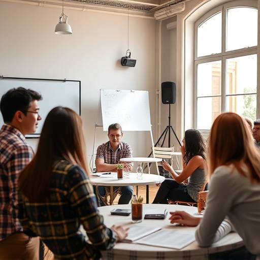 Un grupo de personas participando activamente en un taller de oratoria en Valencia